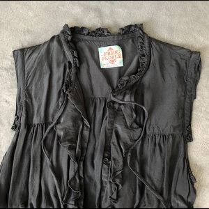 Free Prople Button Up Ruffle Blouse Tank